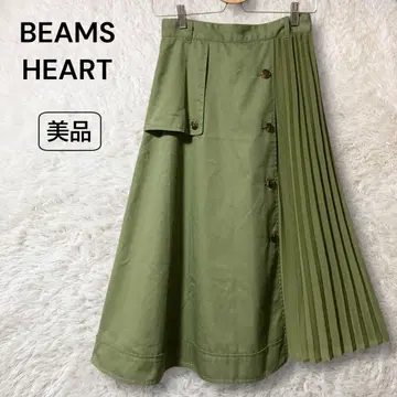 BEAMS HEART 새상품급 플리츠 믹스 트렌치 스커트 그린 S