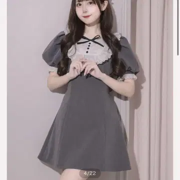 pium 코튼 레이스 도리 원피스 차콜