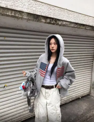 2Way 미국 국기 집업 후드티 후드 부착