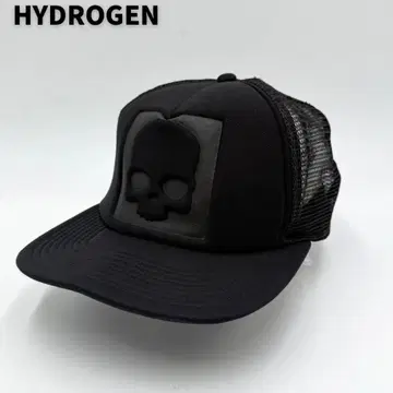 HYDROGEN 스컬 입체 로고 스냅백 플랫빌 캡 블랙