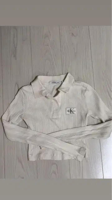 Calvin Klein Jeans 긴팔 피케 셔츠 아이보리