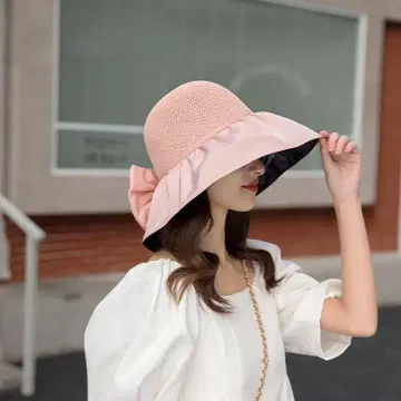 리본 포함 핑크 밀짚모자
