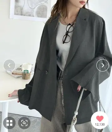 린넨 느낌 시어 소재 돌먼 슬리브 오버 사이즈 더블 테일러드 자켓
