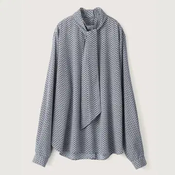 소주 체인 패턴 보타이 블라우스 드레이프감 긴팔