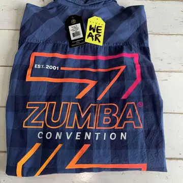 zumba 컨벤션 한정판 네이비 체크 셔츠 M 정품 허리띠 형광