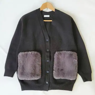 BALLSEY 울 폴리에스테르 밀라노 리브 퍼 포켓 가디건 브라운