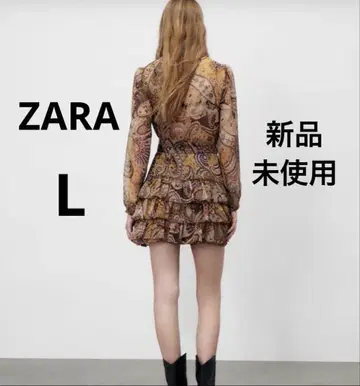 미사용 새상품 ZARA 페이즐리 무늬 긴팔 블라우스 티야드 프릴