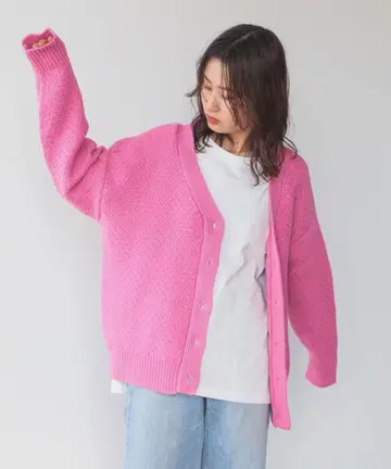 B:MING by BEAMS 링크스 패턴 니트 가디건 핑크