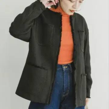 미사용 택 포함 어반 리서치 트위드 노카라 자켓 블랙