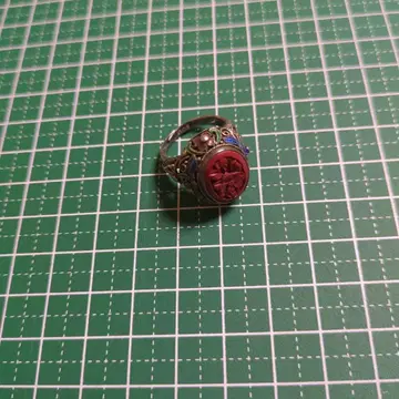 20세기 초창기 중국산 수출용 은제 에나멜 조각 진사 반지 프리 사이즈