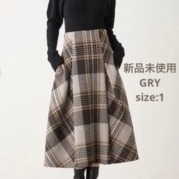 SNIDEL 스나이델 로빙 체크 미디 스커트 GRY