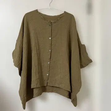 햇볕에 말린 린넨 커팅 옷깃 블라우스 머스타드