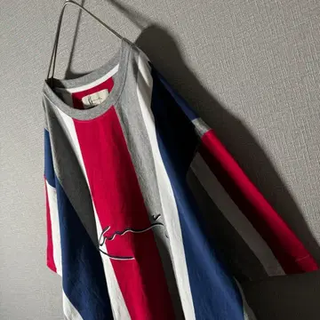 레어 XL 칼카니 센터 로고 자수 굵은 스트라이프 T셔츠 멀티 컬러