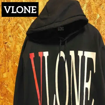 [ VLONE ] 프린트 로고 풀오버 후드티 블랙 인기 모델 XL 사이즈