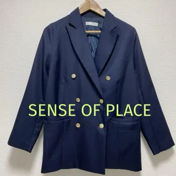 SENSE OF PLACE 테일러드 자켓 네이비 블레이저 골드 버튼