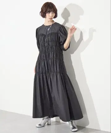 [ 택 포함 새상품 ] ELLEgirl 셔링 드레스 롱 원피스