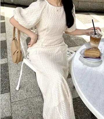 나이로 시어 자카드 롱 원피스 S