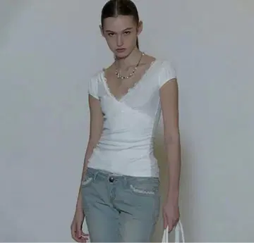 스컬프터 Lace Trim Wrap Tee 화이트 S