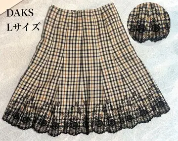 [ 미사용 새상품 ] DAKS 닥스 체크 자수 스커트 울 베이지