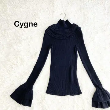 Cygne 넥 프릴 리브 터틀 니트 kuu-chan 다크 네이비