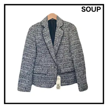 택 포함 새상품 SOUP 트위드 패턴 테일러드 자켓 여성용 그레이