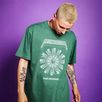 펑크 드렁커스 메카고질라 한정판 T셔츠 그린 PUNK DRUNKERS