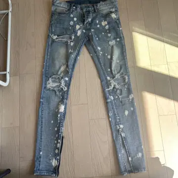 mnml 데미지 가공 스키니 데님