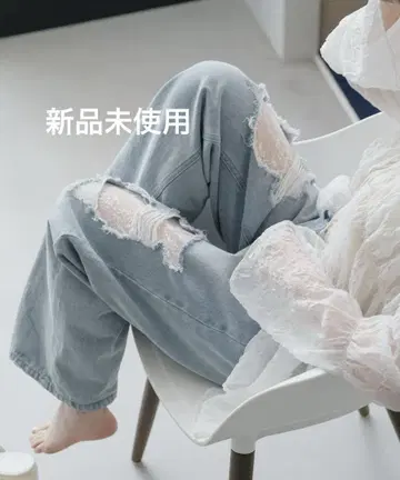 kastane 레이스 데님 팬츠 블루 0