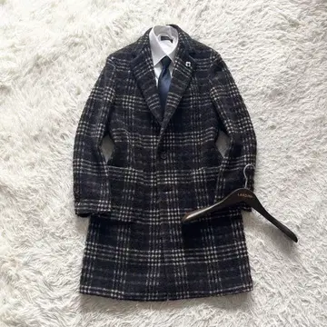 [ 새상품급 ] LARDINI 트위드 울 체스터 코트 부토니에르 50