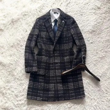 [ 새상품급 ] LARDINI 트위드 울 체스터 코트 부토니에르 50