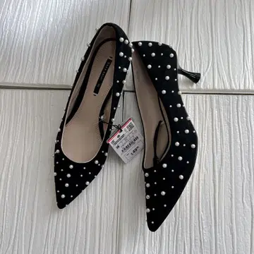 ZARA BASIC 펄 장식 블랙 하이힐 36 235