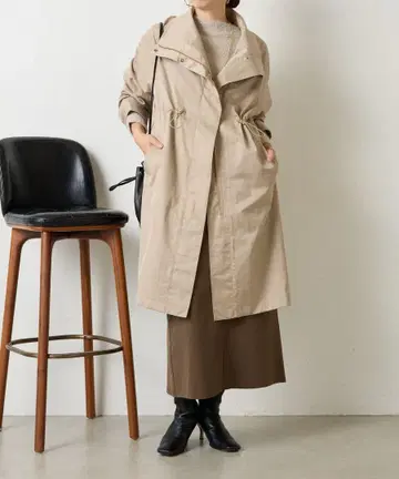 제나 에스파스멜베이유 스탠드넥 드로스트 코트 베이지