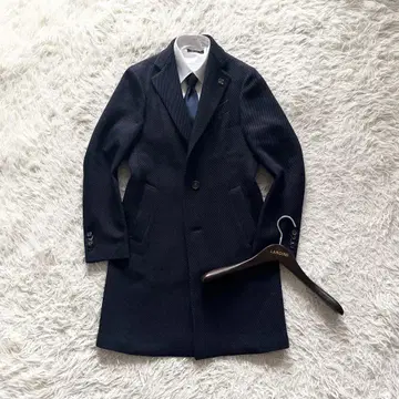 [ 새상품급 ] LARDINI 네이비 울 체스터 코트 부토니에르 44
