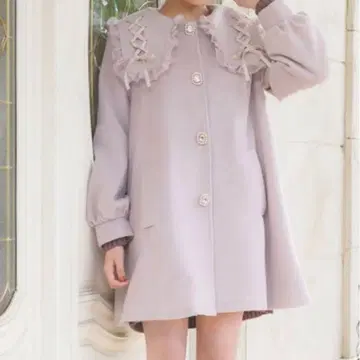 ROJITA 로지타 레이스업 칼라 A라인 코트 핑크