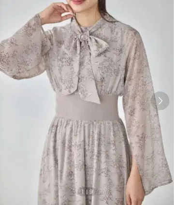 tocco closet 보타이 리본 포함 슬리브 플라워 프린트 원피스