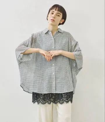 SM2 코튼 보일 시어 돌먼 슬리브 체크 셔츠 돌먼 슬리브