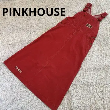 PINKHOUSE 핑크하우스 데님풍 오버롤 스커트 로고 곰돌이
