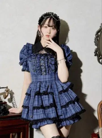 NOEMIE 레이스업 서스펜더 티어드 셋업 파랑 지뢰 양산