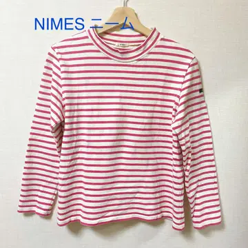 [ 새상품급 ] NIMES 니임 화이트와 핑크 스트라이프 하이넥 긴팔