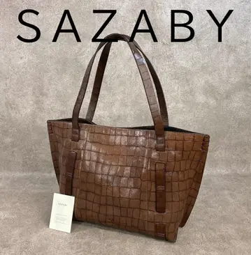 [ 미사용 ] 레어템! 사자비 소가죽 악어 무늬 엠보싱 토트백 브라운