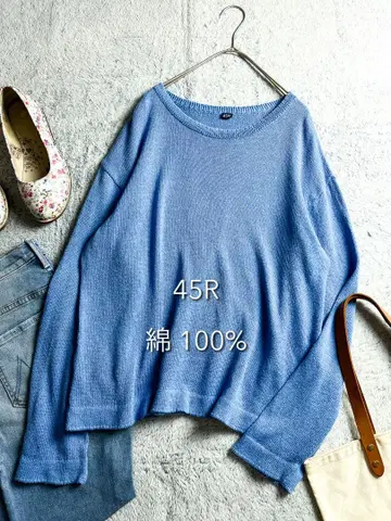 [ 45R ] 45rpm 면100% 초거즈 크루넥 니트 4 블루