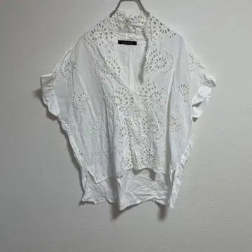 mizuiro-ind 풀오버 레이스 셔츠 프렌치 슬리브 화이트