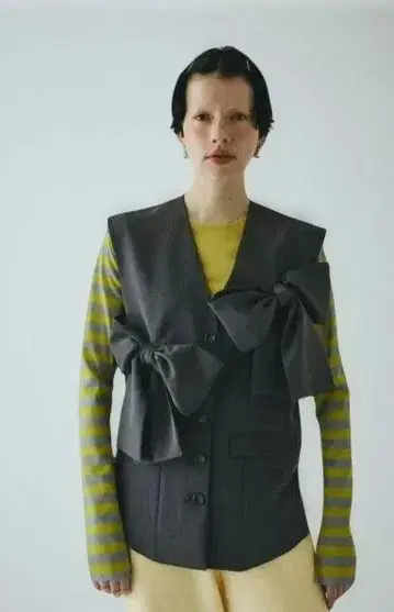해린 도트 사이 리본 베스트 그레이 새상품