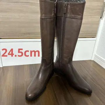 새상품급 브라운 가죽 롱 부츠 24.5cm