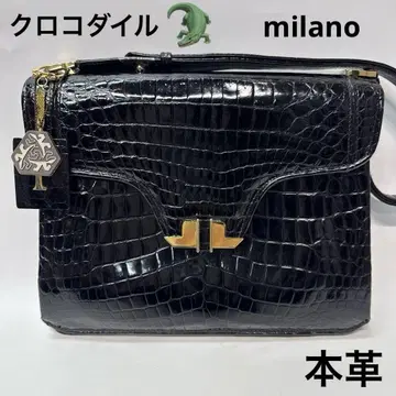 milano 크로커다일 천연 가죽 블랙 숄더백 악어 이탈리아