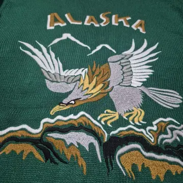 HOUSTON 알래스카 니트 그린 스카잔풍 자수 밀리터리