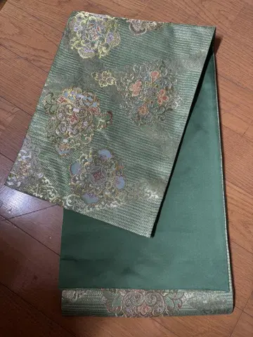 그린 컬러 꽃무늬 자수 후쿠로 오비