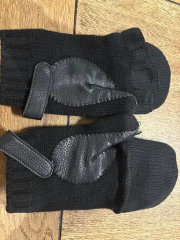 블랙 울 가죽 미튼