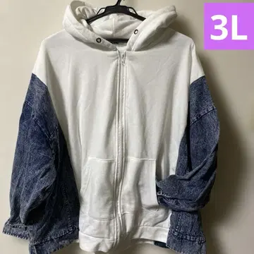 화이트 데님 소매 후드티