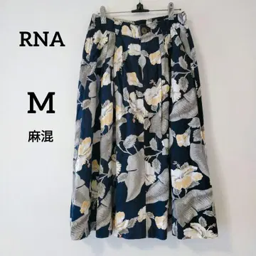 RNA 아르엔에이 꽃무늬 플레어 롱 스커트 네이비 M 올 패턴 린넨